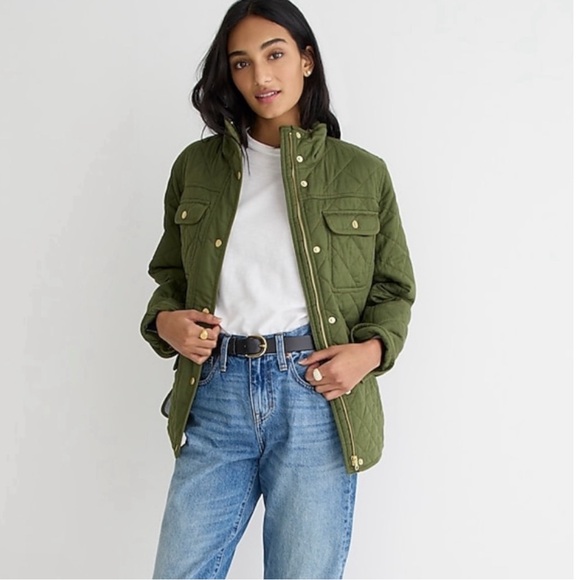 J.Crew Quilted Downtown Field Jacket Deep Moss XXS Military Cargo Chore Jacket - Picture 9 of 16